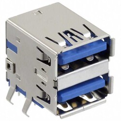 USB-A (USB TYPE-A), Stacked USB 3.2 Gen 1 (USB 3.1 Gen 1, Superspeed (USB 3.0)) Receptacle Connector 18 Position Through Hole, Right Angle - Molex
