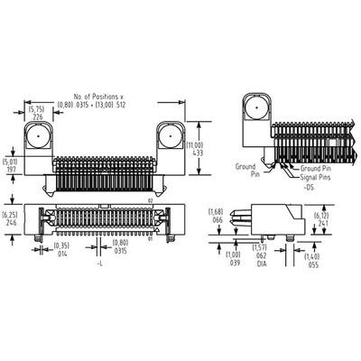 100 Position Connector Header, Center Strip Contacts Surface Mount, Right Angle Gold - 3