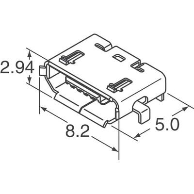 USB - micro B USB 2.0 Receptacle Connector 5 Position Surface Mount, Right Angle; Through Hole - 2