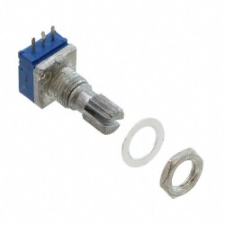10k Ohm 1 Gang Linear Panel Mount Potentiometer 1.0 Turns Carbon 0.05W, 1/20W PC Pins, Board Locks - Bourns Inc.