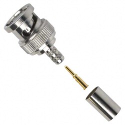 BNC Connector Plug, Male Pin 50 Ohms Free Hanging (In-Line) Crimp - Amphenol RF