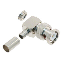 BNC Connector Plug, Male Pin 50 Ohms Free Hanging (In-Line), Right Angle Solder - Amphenol RF