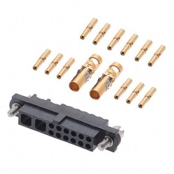 14 (12 + 2 Power) Position Rectangular Receptacle Connector Crimp Gold 24-28 AWG - Harwin Inc.