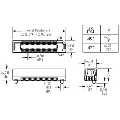 140 Position Connector Socket, Center Strip Contacts Surface Mount Gold - 3