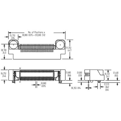 140 Position Connector Socket, Outer Shroud Contacts Surface Mount, Right Angle Gold - 3