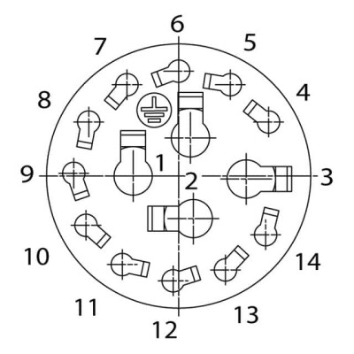 15 (14 + PE) Position Circular Connector Plug Housing Free Hanging (In-Line) Backshell, Coupling Nut - 3