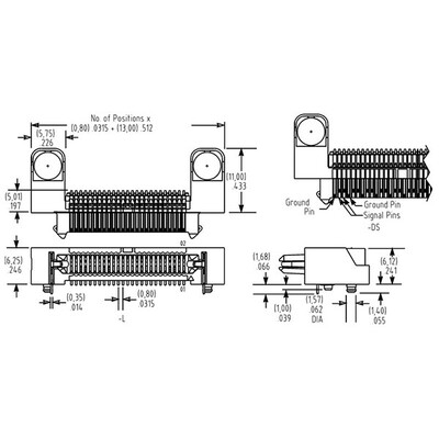 20 Position Connector Header, Center Strip Contacts Surface Mount, Right Angle Gold - 2