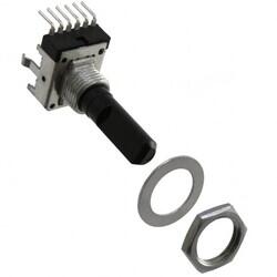 20k Ohm 2 Gang Logarithmic Through Hole, Snap In Potentiometer None 1.0 Kierros 0.05W, 1/20W PC Pins, Board Locks - 1