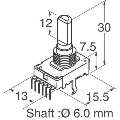 20k Ohm 2 Gang Logarithmic Through Hole, Snap In Potentiometer None 1.0 Kierros 0.05W, 1/20W PC Pins, Board Locks - 2