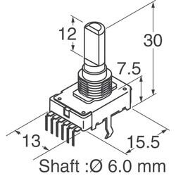 20k Ohm 2 Gang Logarithmic Through Hole, Snap In Potentiometer None 1.0 Kierros 0.05W, 1/20W PC Pins, Board Locks - Panasonic Electronic Components (1)