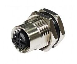 M12 D-Code Receptacle 4Pin Female, Straight PCB Type, Front Fastened - ATTEND Technology