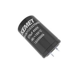 330 µF 450 V Aluminum Electrolytic Capacitors Radial, Can - Snap-In - 3 Lead 220mOhm @ 100Hz 2000 Hrs @ 105°C - KEMET