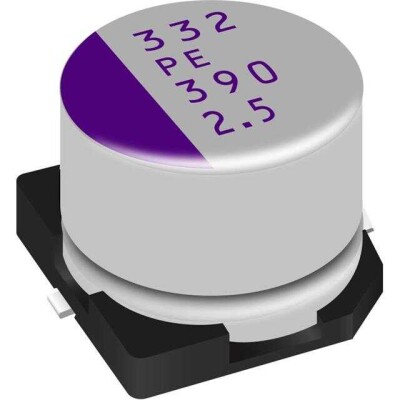 390 µF 6.3 V Aluminum - Polymer Capacitors Radial, Can - SMD 10mOhm 2000 Hrs @ 105°C - 1