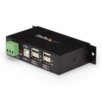 4-Port USB 2.0 Hub - Metal Industrial USB-A Hub - Din Rail, Wall or Desk Mountable USB Data Hub - TAA Compliant USB Expander Hub - 1