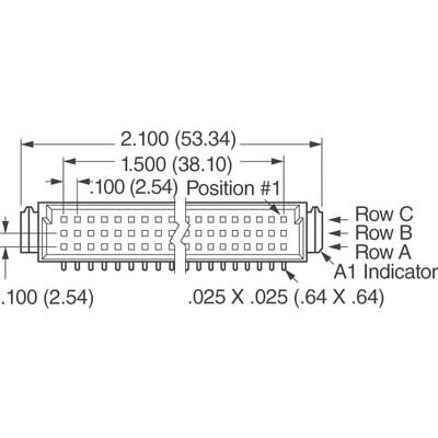 48 Position Din Connector Plug, Male Pins Gold Through Hole, Right Angle - 3