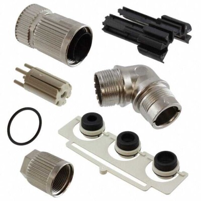 5 Position Circular Connector Jack Housing Free Hanging (In-Line), Angled Backshell, Coupling Nut, Strain Relief - 1