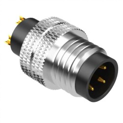 3 Position Circular Connector Plug, Male Pins Solder Cup - Tensility International Corp