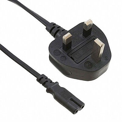 6.00' (1.83m) Power Cord Black BS1363A To IEC 320-C7 H03VVH2-F - 1