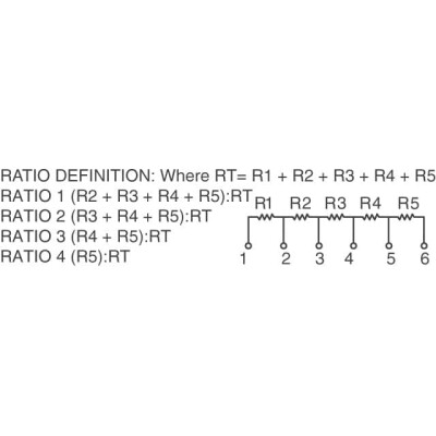 1k, 9k, 90k, 900k, 9M Ohm ±0.1% 62.5mW Power Per Element Decade Resistor 5 Resistor Network/Array ±30ppm/°C 10-SIP, 6 Leads - 3
