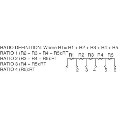 1k, 9k, 90k, 900k, 9M Ohm ±0.1% 62.5mW Power Per Element Decade Resistor 5 Resistor Network/Array ±30ppm/°C 10-SIP, 6 Leads - 3