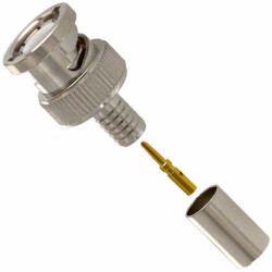 BNC Connector Plug, Male Pin 50 Ohms Free Hanging (In-Line) Crimp or Solder - Amphenol RF