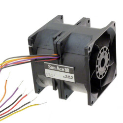 Fan Tubeaxial (Dual) 12VDC Square - 80mm L x 80mm H Ball 158.9 CFM (4.45m³/min) 4 Wire Leads per Fan - Sanyo Denki America Inc.