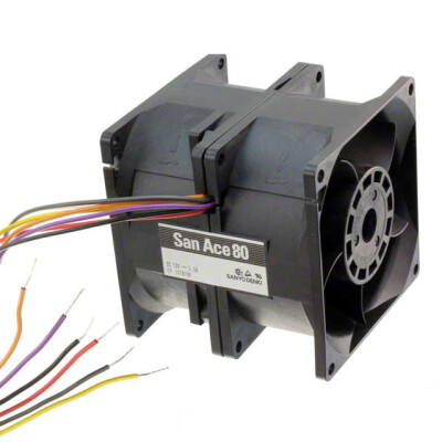 Fan Tubeaxial (Dual) 12VDC Square - 80mm L x 80mm H Ball 158.9 CFM (4.45m³/min) 4 Wire Leads per Fan - 1