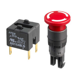 Emergency Stop Switch DPST-NC Panel Mount, Front - APEM Inc.