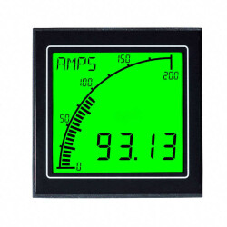 Ammeter LCD - Black Characters, Tri Color Backlight Display Panel Mount - Trumeter