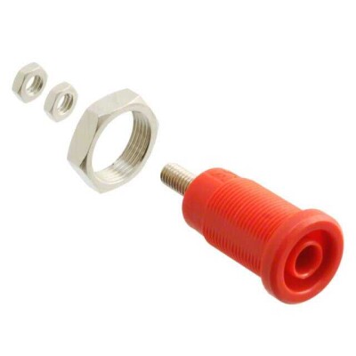 Banana Jack Connector Standard Banana Threaded, External (Nut) Red - 1