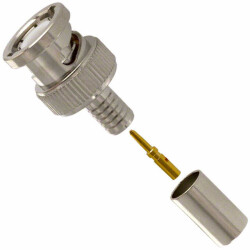 BNC Connector Plug, Male Pin 50 Ohms Free Hanging (In-Line) Crimp or Solder - 1