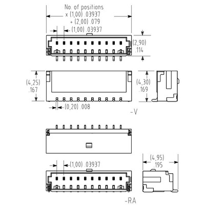 Connector Header Surface Mount 6 position 0.039