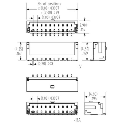 Connector Header Surface Mount, Right Angle 4 position 0.039