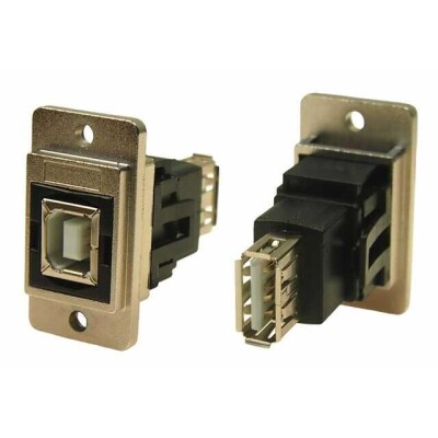 Adapter Connector USB-A (USB TYPE-A), Receptacle To USB-B (USB TYPE-B), Receptacle Panel Mount, Flange - 1