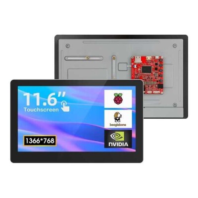 CrowVision 11.6inch IPS Capacitive Touch Screen for Raspberry Pi 4/5 - 1366x768 HD Display with Multi-Touch - 1