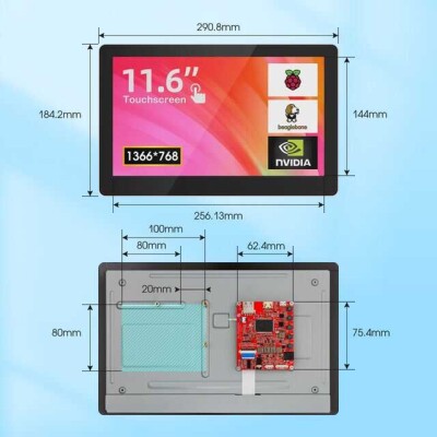 CrowVision 11.6inch IPS Capacitive Touch Screen for Raspberry Pi 4/5 - 1366x768 HD Display with Multi-Touch - 4
