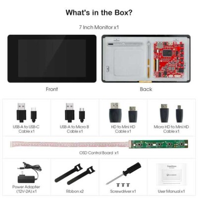 CrowVision 7inch HD 1024×600 IPS Capacitive Touch Screen for Raspberry Pi and SBCs – Plug and Play - 3