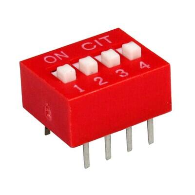 Dip Switch SPST 4 Position Through Hole Slide (Standard) Actuator 25mA 24VDC - 1