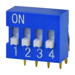Dip Switch SPST 4 Position Through Hole, Right Angle Slide (Standard) Actuator 25mA 24VDC - Same Sky (Formerly CUI Devices)