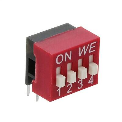 Dip Switch SPST 4 Position Through Hole, Right Angle Slide (Standard) Actuator 25mA 24VDC - 1