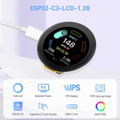 CrowPanel -ESP32 Display-1.28inch(R) 240*240 Round IPS Display Capacitive Touch SPI Screen - 2