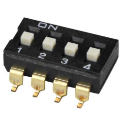 Dip Switch SPST 4 Position Surface Mount Slide (Standard) Actuator 25mA 24VDC - CUI Devices