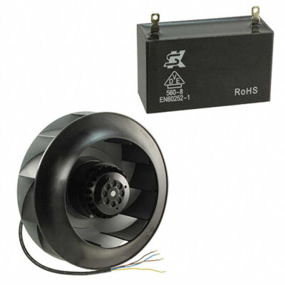 Fan Motorized Impellers 230VAC Round - 251.5mm Dia Ball 850.0 CFM (23.80m³/min) 4 Wire Leads - 2