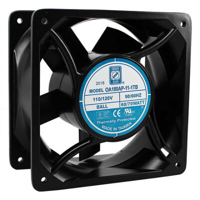 Fan Tubeaxial 115VAC Square - 180mm L x 180mm H Ball 409.0 CFM (11.45m³/min) 2 Terminals - 1