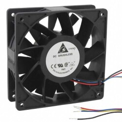 Fan Tubeaxial 12VDC Square - 120mm L x 120mm H Ball 252.9 CFM (7.08m³/min) 4 Wire Leads - Delta Electronics