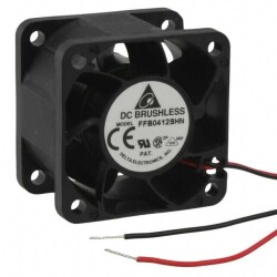 Fan Tubeaxial 12VDC Square - 40mm L x 40mm H Ball 24.0 CFM (0.672m³/min) 2 Wire Leads - Delta Electronics