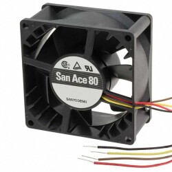 Fan Tubeaxial 12VDC Square - 80mm L x 80mm H Ball 51.5 CFM (1.44m³/min) 4 Wire Leads - Sanyo Denki America Inc.