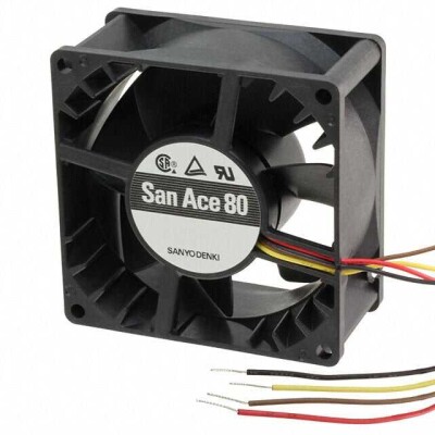 Fan Tubeaxial 12VDC Square - 80mm L x 80mm H Ball 51.5 CFM (1.44m³/min) 4 Wire Leads - 1