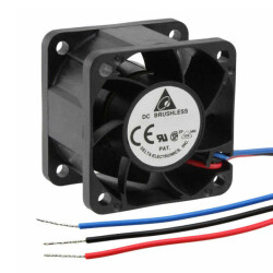 Fan Tubeaxial 12VDC Square - 40mm L x 40mm H Ball 15.8 CFM (0.442m³/min) 3 Wire Leads - Delta Electronics