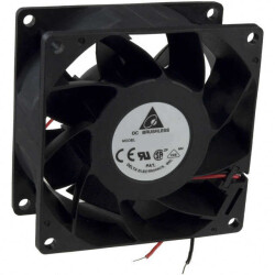Fan Tubeaxial 12VDC Square - 80mm L x 80mm H Ball 68.5 CFM (1.92m³/min) 2 Wire Leads - Delta Electronics